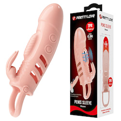 Capa peniana com alça para escroto com estimulador clitoriano em formato de coelho - PRETTY LOVE