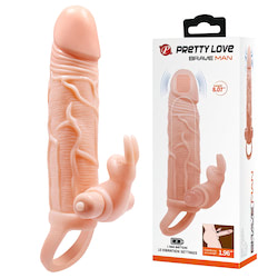 Capa peniana com alça para escroto com estimulador clitoriano vibratório com 10 modos de vibração em formato de coelho - PRETTY LOVE