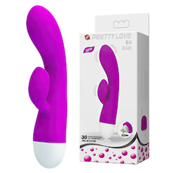 Vibrador recarregável ponto G com estimulador clitoriano, possui 30 modos de vibração - PRETTY LOVE