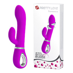 Vibrador rotativo recarregável com esferas internas massageadoras e estimulador clitoriano vibratório, possui 12 funções de rotação e 4 modos de vibração - PRETTY LOVE