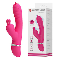 Vibrador com estimulador de clitoris feito em silicone de toque aveludado - PRETTY LOVE