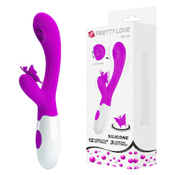 Vibrador com estimulador clitoriano em formato de de borboleta,dois motores que com 12 modos de vibração e 3 modos de estimulação da língua - PRETTY LOVE