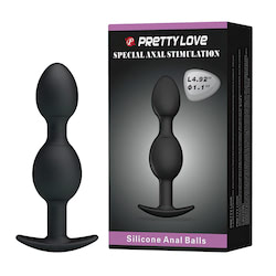 Plug anal com duas esferas massageadoras e peso interno de metal, pode ser utilizado para o fortalecimento dos músculos anais - PRETTY LOVE