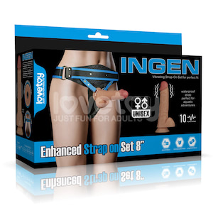 Cinta Peniana ajustável reforçada com pênis e 10 modos de vibração - 20x4,5 cm - Vibrating Enhanced Strap on Set 8'' XS/S/M - LOVETOY