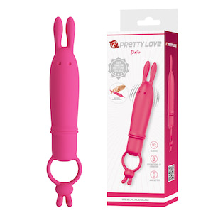 Mini vibrador com carinha de coelho e orelhas e com10 modos de vibração - Delia - PRETTY LOVE
