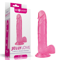 Pênis Jelly. Uma prótese em formato de pênis com glande, textura realista, escroto e ventosa - GET LUCKY